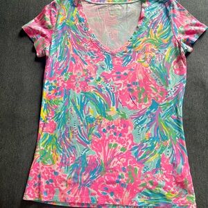 Lilly Pulitzer Pink and Blue Floral Short Sleeve Top